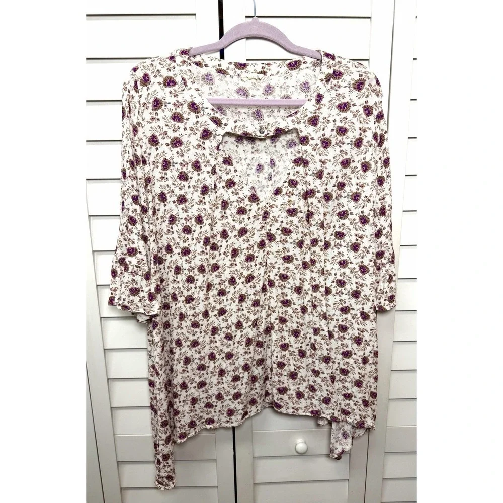 POL Romantic Floral Oversized Tunic Top Boho Peasant Fairy Women's Size Large